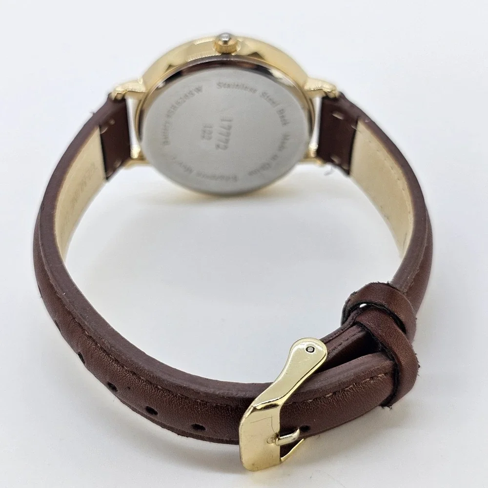 Women's World Map Watch 36MM Multicolor Dial Brown Leather Bands NEW Battery